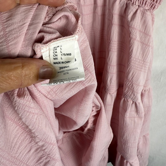 Light Pink Ruched Bodice Baby Doll Mini Dress Spaghetti Straps Swing Size L - Picture 9 of 16